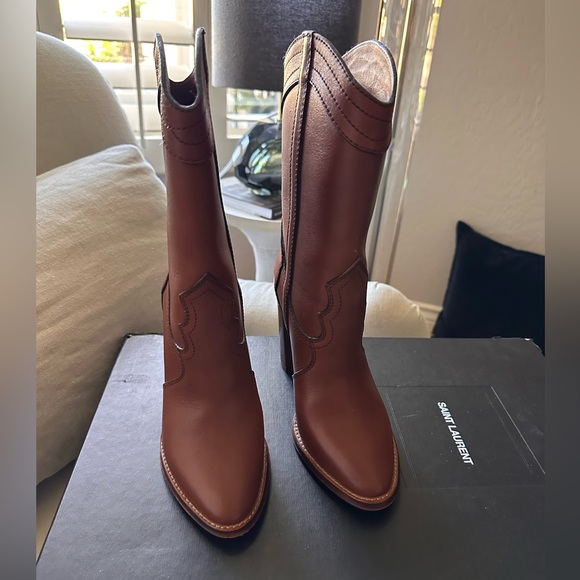 Saint Laurent Kate 90 Tuscan Leather Western Boots - Picture 11 of 12